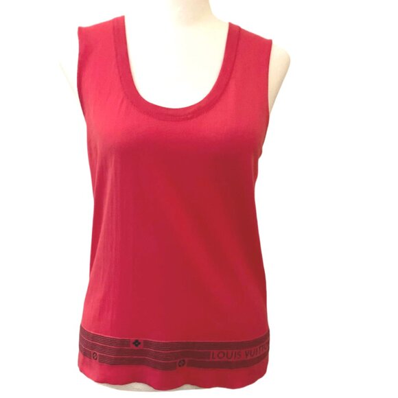 Louis Vuitton Tops - Red & Black Louis Vuitton Sleeveless Tank Top LV Text & Branding Border Size Med